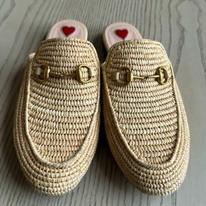 Gucci- Horsebit Accent Raffia Loafers